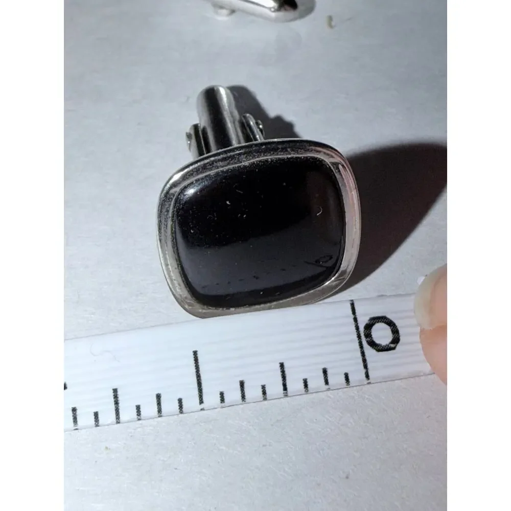 Vintage swank black and silver cufflinks upscale gentleman wedding banquet